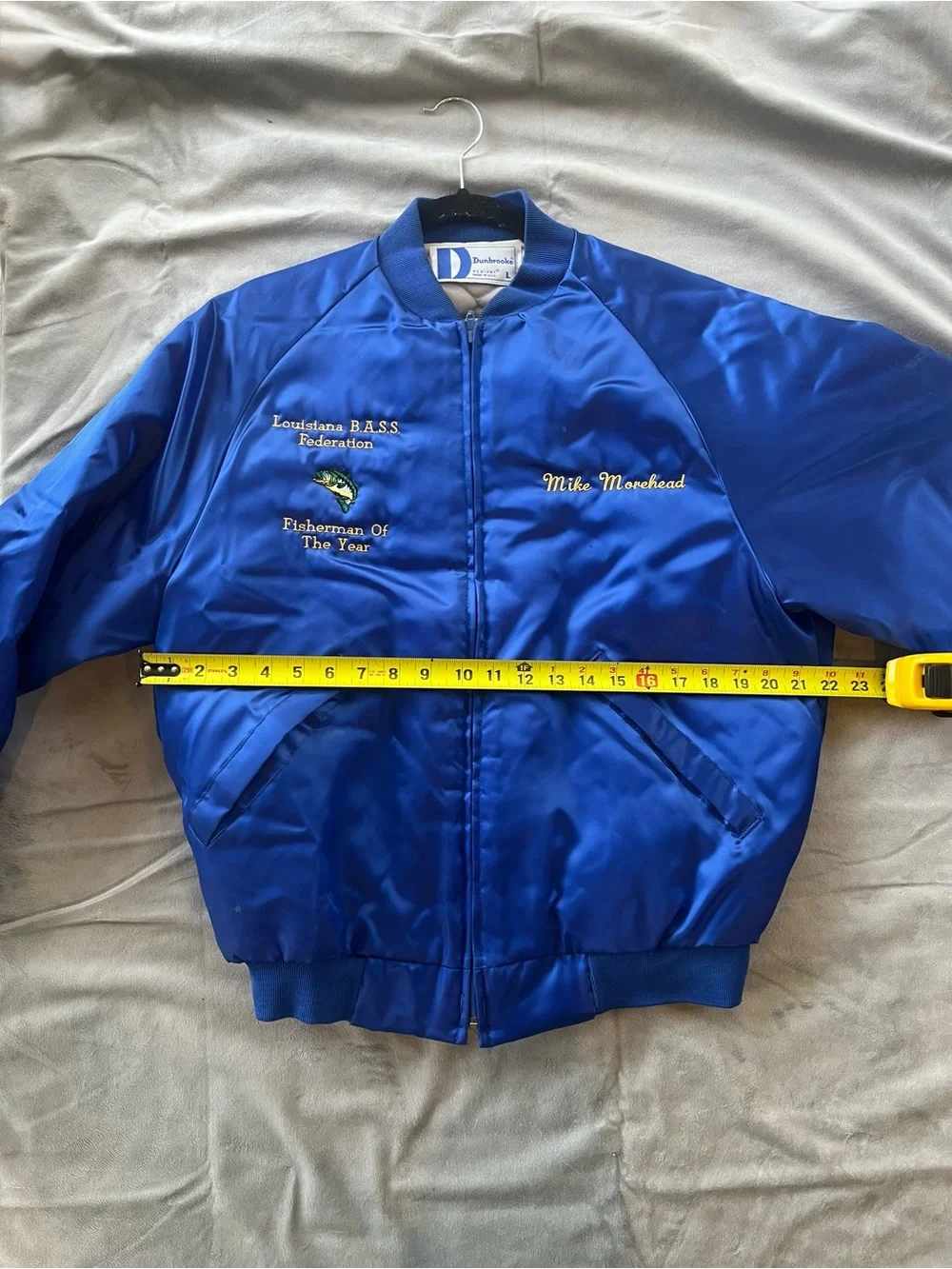 Classic Vintage Blue Satin Bomber Jacket - Louisiana B.A.S.S. Fisherman